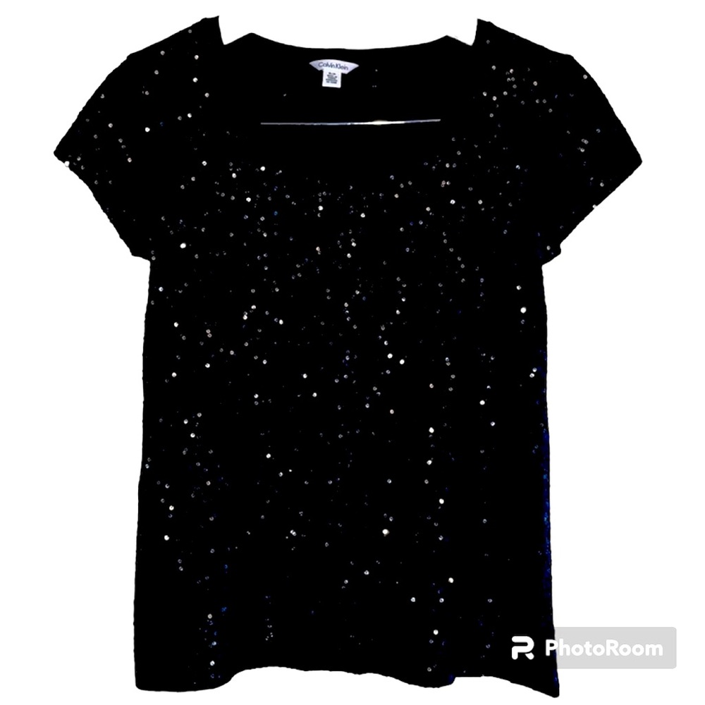 Calvin Klein - black, sequin T-shirt, size S/P